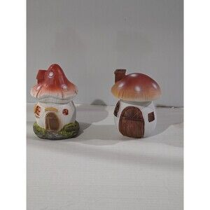 2 Fairy Garden Mushroom Houses Home Toadstools  Forest Figurine